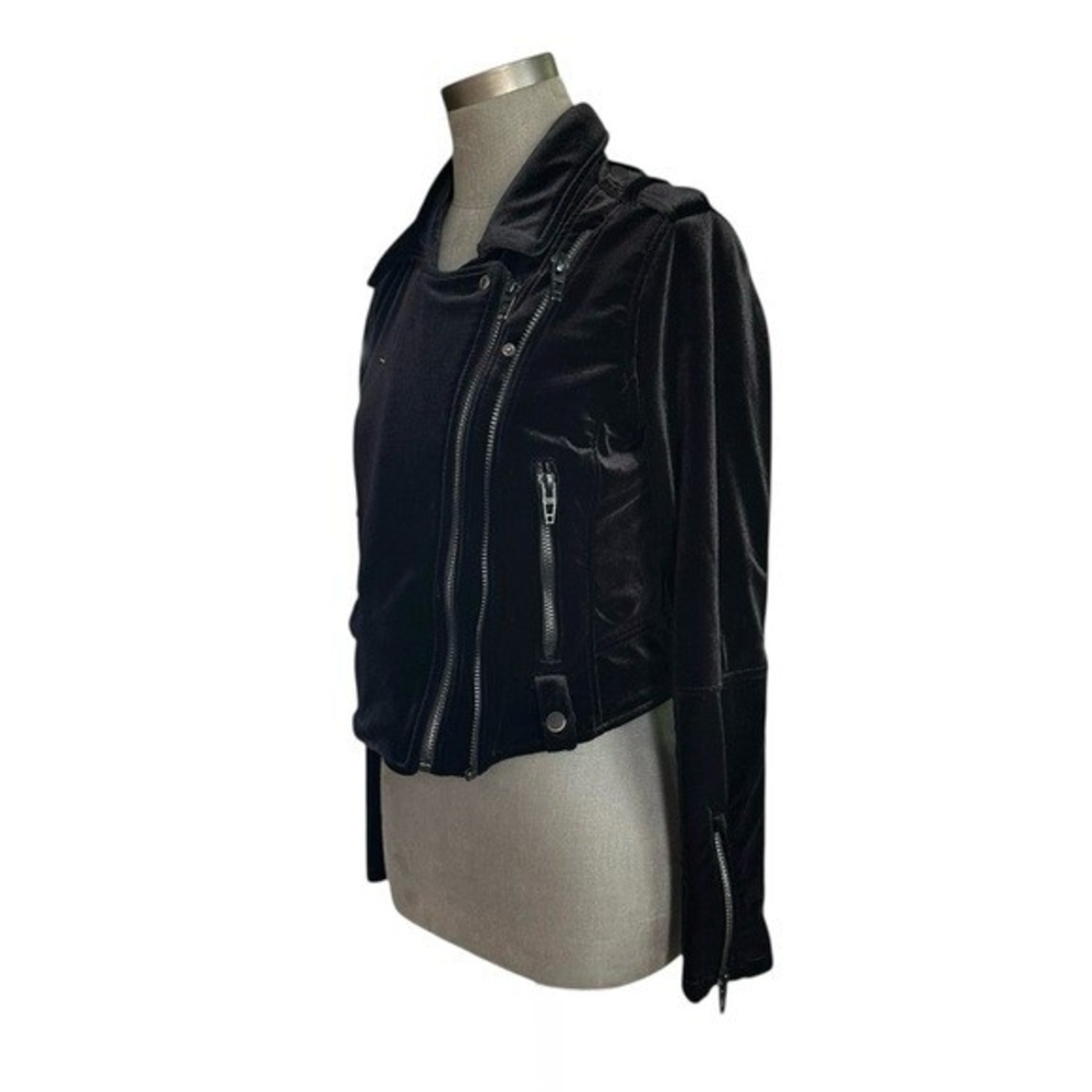 BlankNYC Anthropologie Black Velvet Moto Jacket M Zip Front Biker Crushed - Picture 6 of 11